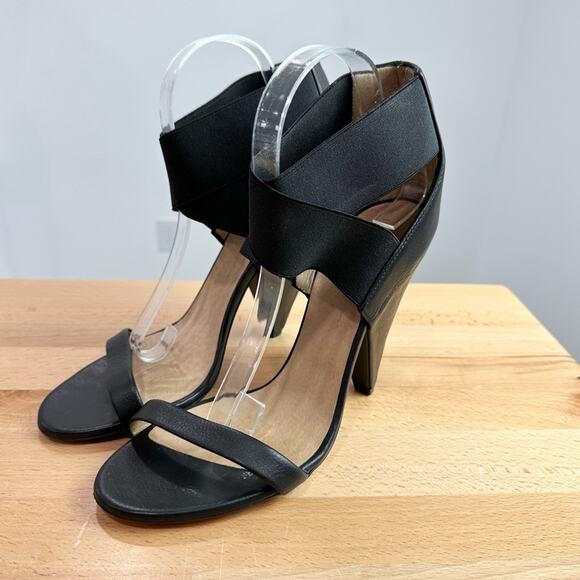 IRO Black Leather Sohak Elastic Strap Cone Heel Sandals 40 - Picture 2 of 7